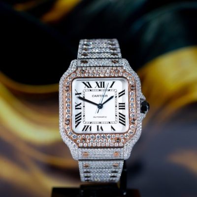 Đồng Hồ Cartier Santos Nữ Độ Full Kim Cương Moissanite Hong Kong Super VIP 35mm