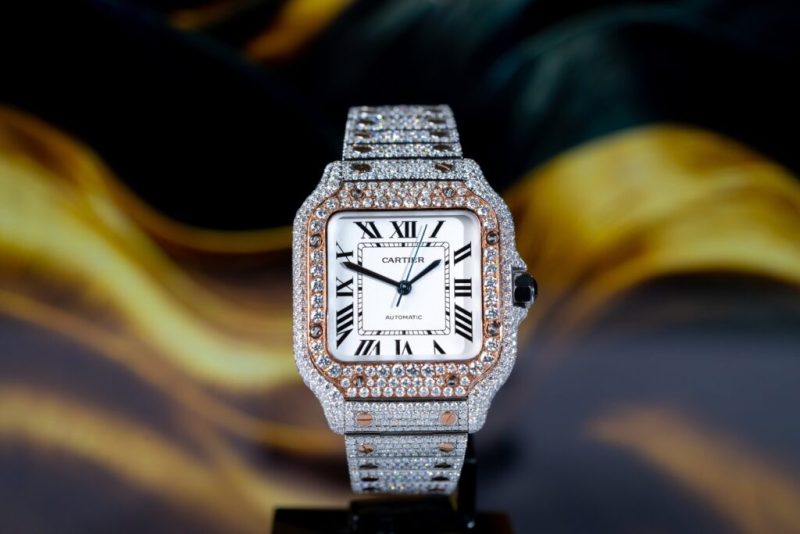 Đồng Hồ Cartier Santos Nữ Độ Full Kim Cương Moissanite Hong Kong Super VIP 35mm