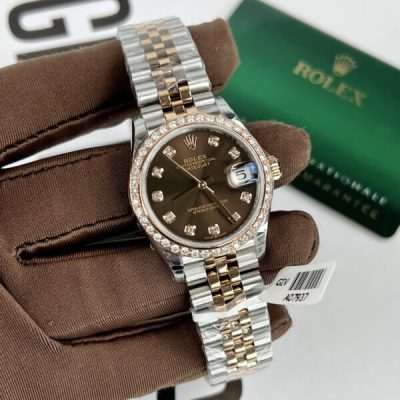 Đồng Hồ Cơ Rolex Nữ Độ Kim Cương Moissanite  Máy Thụy Sỹ 31mm