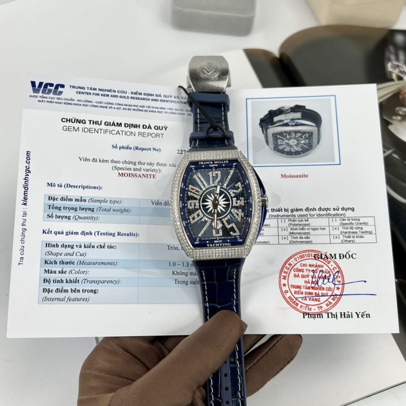 Đồng Hồ Franck Muller V45 Đính Kim Cương Moissanite Nam Màu Xanh Dương 44mm