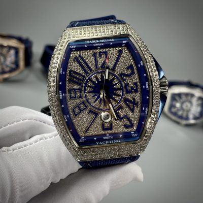 Đồng Hồ Franck Muller V45 Replica 11 Màu Xanh Dương Đính Full Đá 45mm