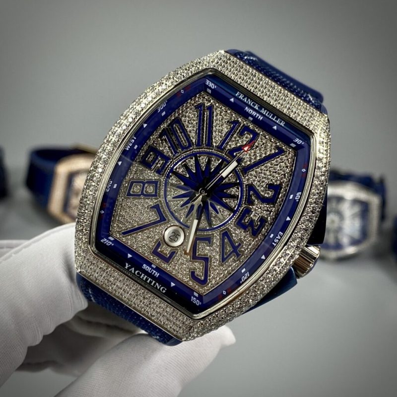 Đồng Hồ Franck Muller V45 Replica 11 Màu Xanh Dương Đính Full Đá 45mm