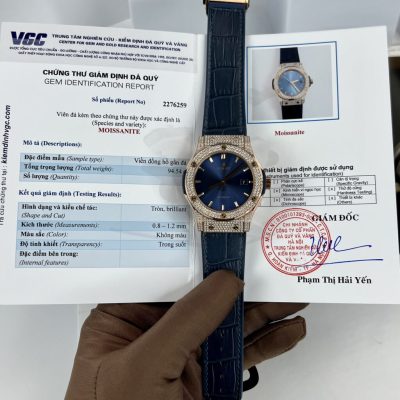 Đồng Hồ Hublot Đính Kim Cương Moissanit - Blue King Gold