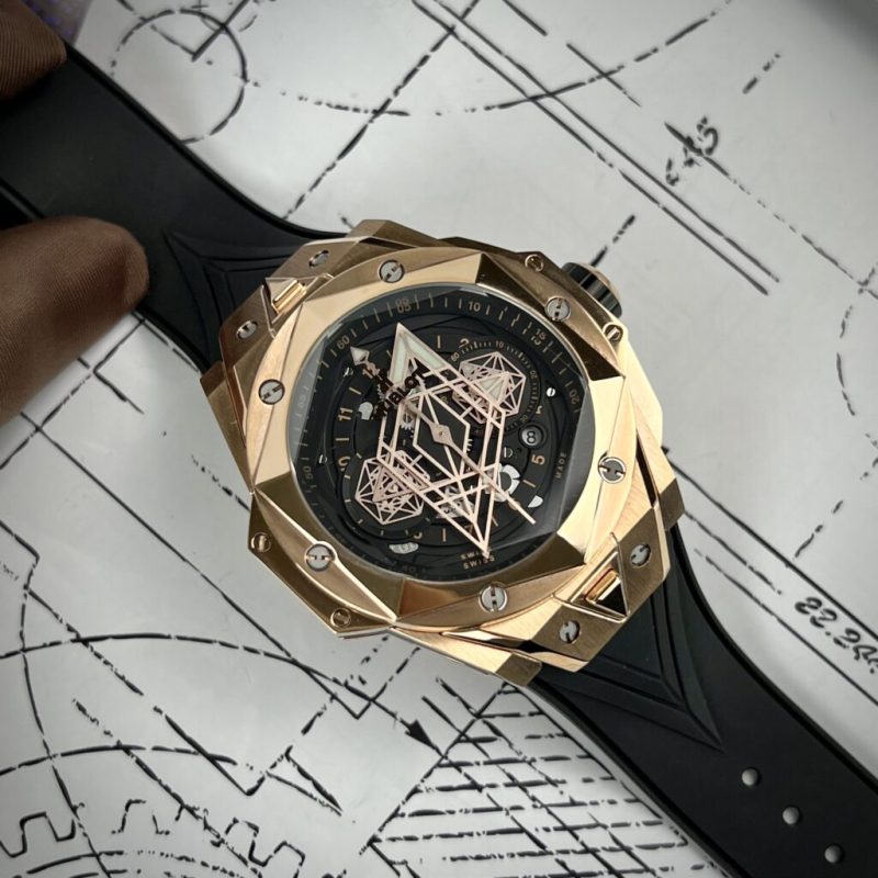 Đồng Hồ Hublot Rep 11 Big Bang Sang Bleu II King Gold Nam Màu Đen Vàng