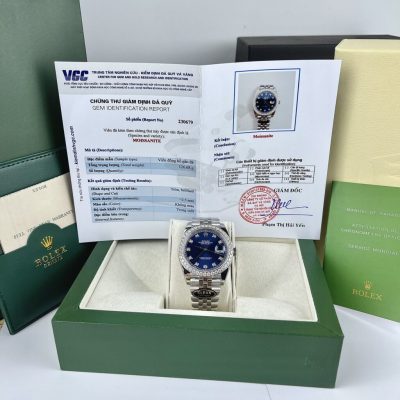 Đồng Hồ Kim Cương Rolex Độ Moissanite Rep 11 Clean Factory Mặt Xanh Dương 41mm