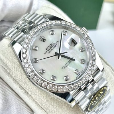 Đồng Hồ Mặt Xà Cừ Rolex Rep 11 Độ Kim Cương Moissanite Hong Kong Clean 41mm