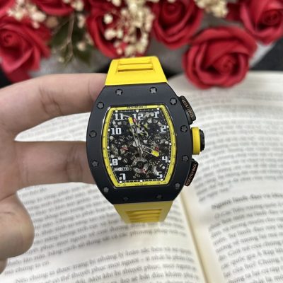 Đồng Hồ Nam Richard Mille RM11-02 Replica 11 Thụy Sỹ Dây Cao Su Màu Vàng 45mm