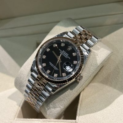 Đồng Hồ Rolex Nam Demi Roses Mặt Đen Cọc Số Đá