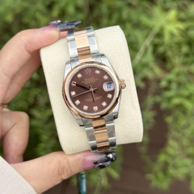 Đồng Hồ Nữ Cao Cấp Rolex Rep 11 Thụy Sỹ Cọc Số Đính Đá Mặt Chocolate 31mm