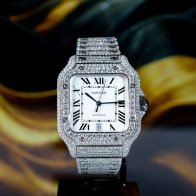 Đồng Hồ Nữ Cartier Santos Độ Kim Cương Moissanite Hong Kong Super Vip 35mm