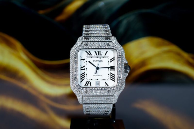 Đồng Hồ Nữ Cartier Santos Độ Kim Cương Moissanite Hong Kong Super Vip 35mm