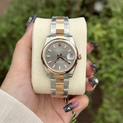 Đồng Hồ Nữ Đẹp Rolex DateJust Rep 11 Mặt Số Xám Cọc Số Dạ Quang 31mm