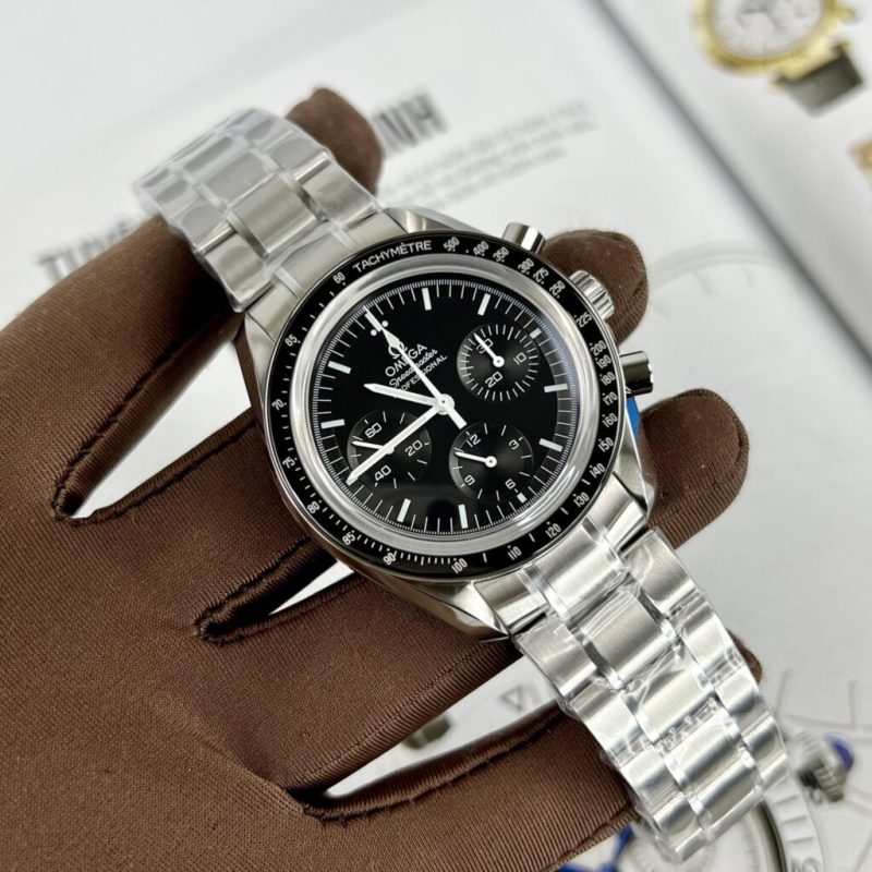 Đồng Hồ Omega SpeedMaster Replica 11 Thụy Sỹ Dây Kim Loại Mặt Đen 40mm