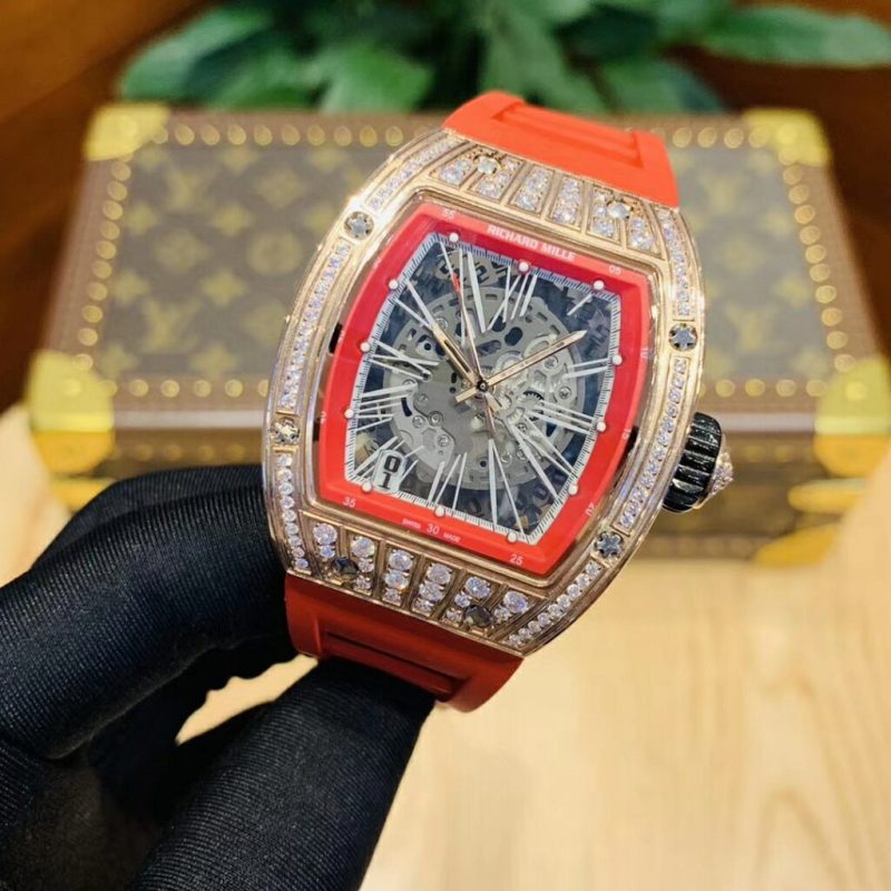 Đồng Hồ Richard Mille RM010 Replica 11 Thụy Sỹ Dây Cao Su Màu Cam 40mm