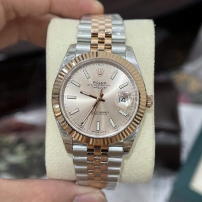 Đồng Hồ Rolex DateJust Super Fake 11 Máy Thụy Sỹ Mặt Hồng Sunburt 41mm