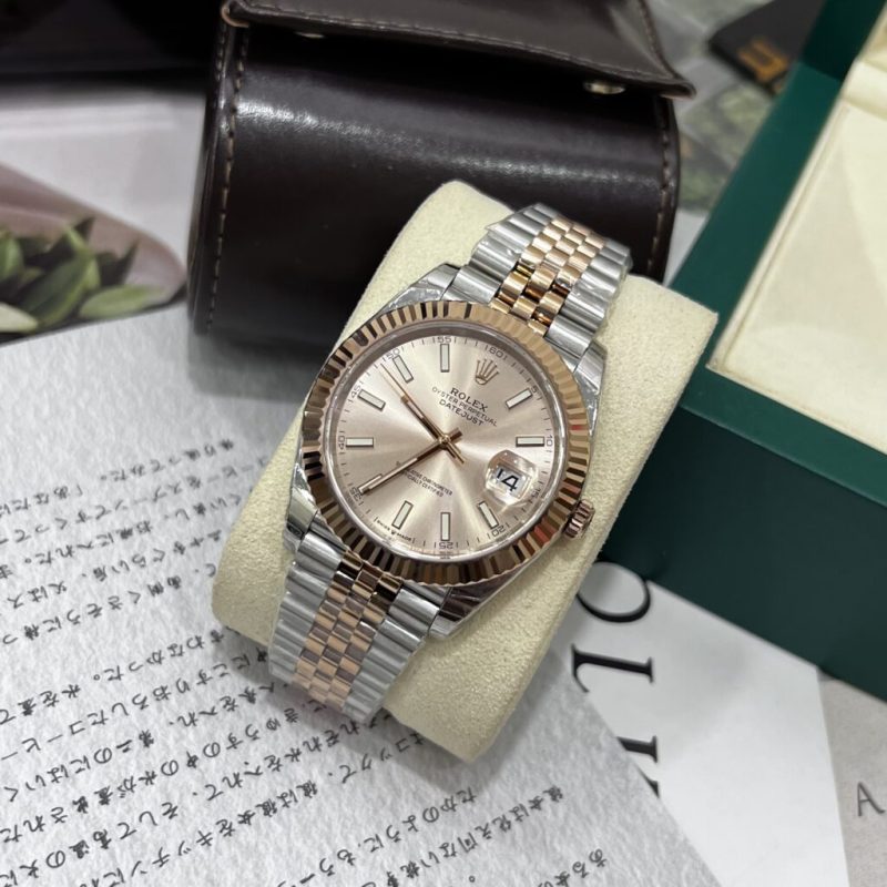 Đồng Hồ Rolex DateJust Super Fake 11 Máy Thụy Sỹ Mặt Hồng Sunburt 41mm