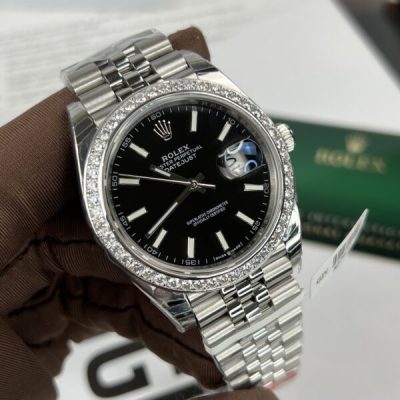 Đồng Hồ Rolex Độ Kim Cương Moissanite DateJust Fake 11 Mặt Đen 36/41mm