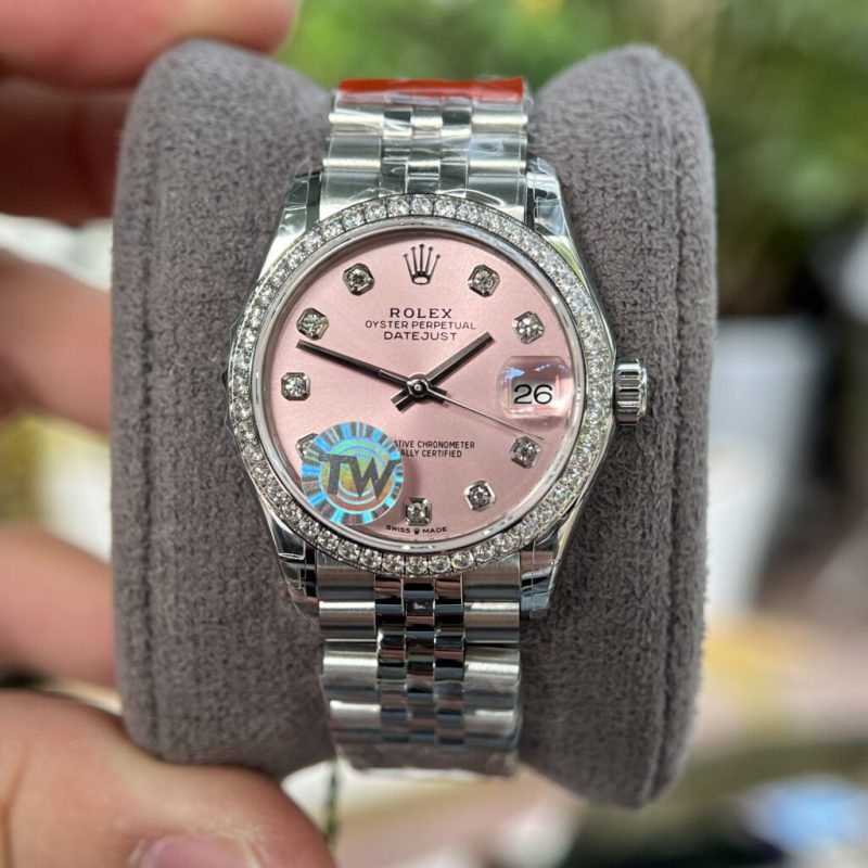 Đồng Hồ Rolex Nữ DateJust Rep 11 Mặt Số Hồng Đính Đá