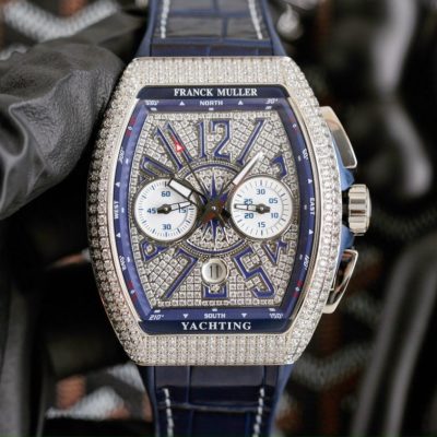 Đồng Hồ Franck Muller V45 Màu Xanh Đính Full Kim Cương Nhân Tạo 44x54mm