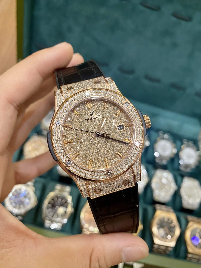 Đồng Hồ Hublot Nam King Gold Chế Tác Full Kim Cương