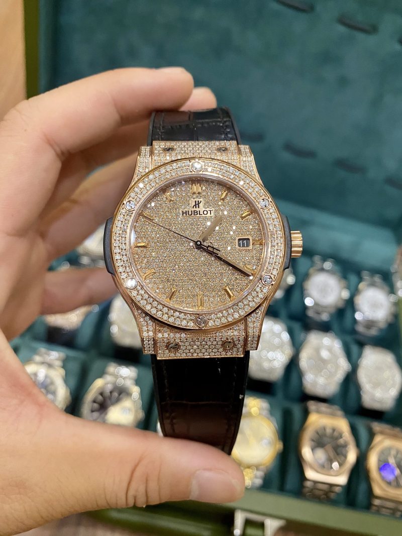 Đồng Hồ Hublot Nam King Gold Chế Tác Full Kim Cương