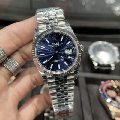 Đồng Hồ Rolex DateJust Rep 1:1 Mặt Xanh Chải Tia Blue Cọc Dạ Quang