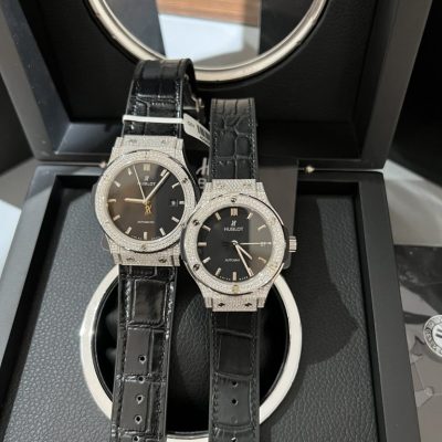 Đồng Hồ Cặp Hublot Độ Full Kim Cương Moissanite - Kim Cương Tự Nhiên Màu Đen