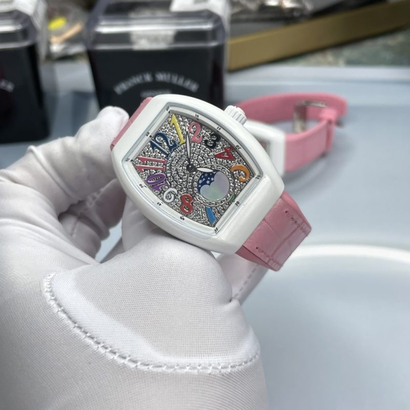 Bộ Sưu Tập Đồng Hồ Franck Muller V32 Ceramic Dây Cao Su Màu Hồng ABF Thụy Sỹ