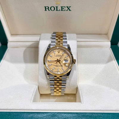 ROLEX DATEJUST LÁ CỌ MẠ VÀNG 18K 36 MM