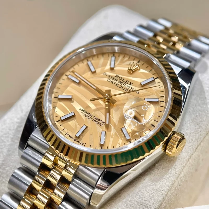 ROLEX DATEJUST LÁ CỌ MẠ VÀNG 18K 36 MM