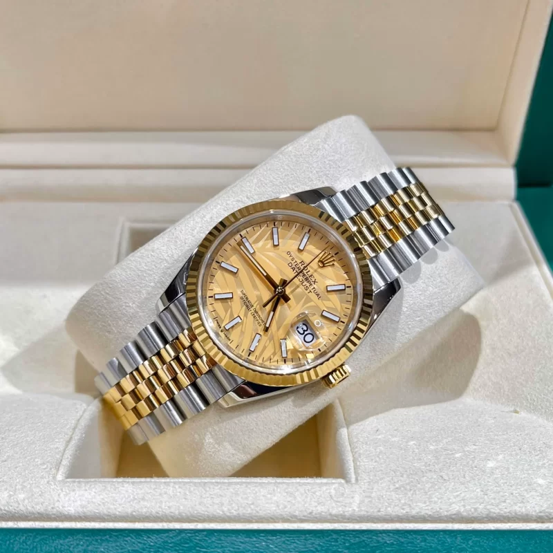 ROLEX DATEJUST LÁ CỌ MẠ VÀNG 18K 36 MM