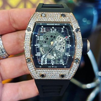 ĐỒNG HỒ RICHARD MILLE RM010 ĐÍNH ĐÁ DÂY CAO SU MÀU ĐEN