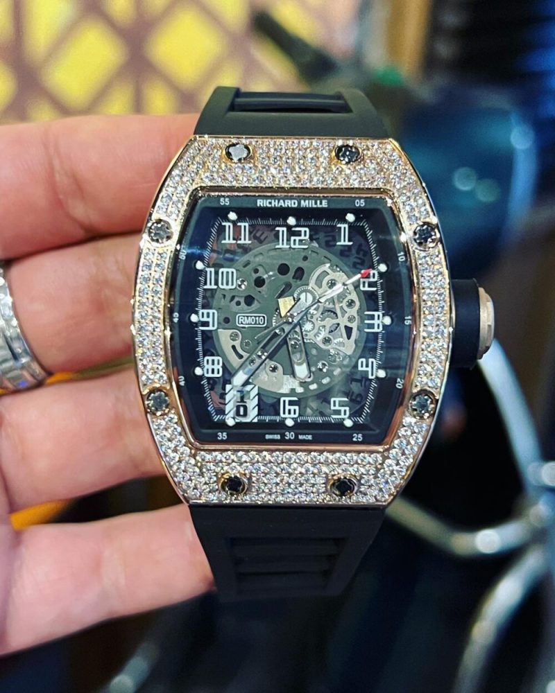 ĐỒNG HỒ RICHARD MILLE RM010 ĐÍNH ĐÁ DÂY CAO SU MÀU ĐEN