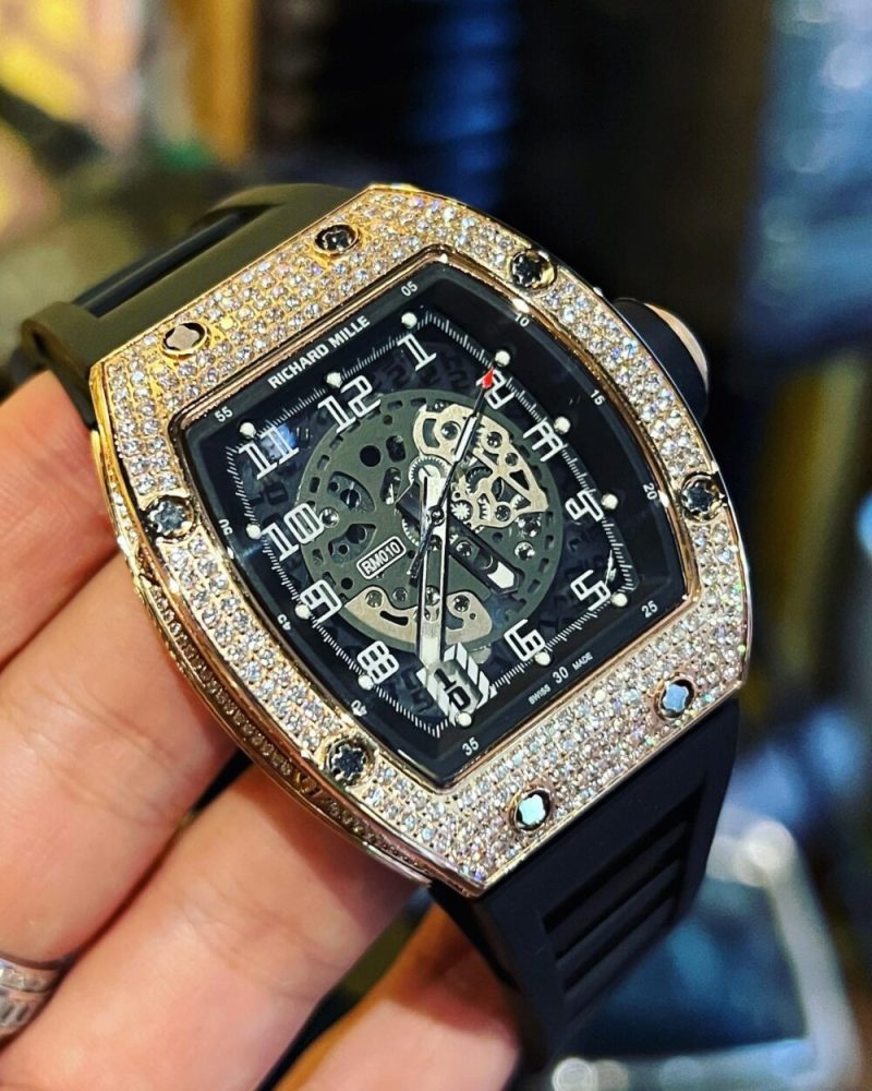 ĐỒNG HỒ RICHARD MILLE RM010 ĐÍNH ĐÁ DÂY CAO SU MÀU ĐEN