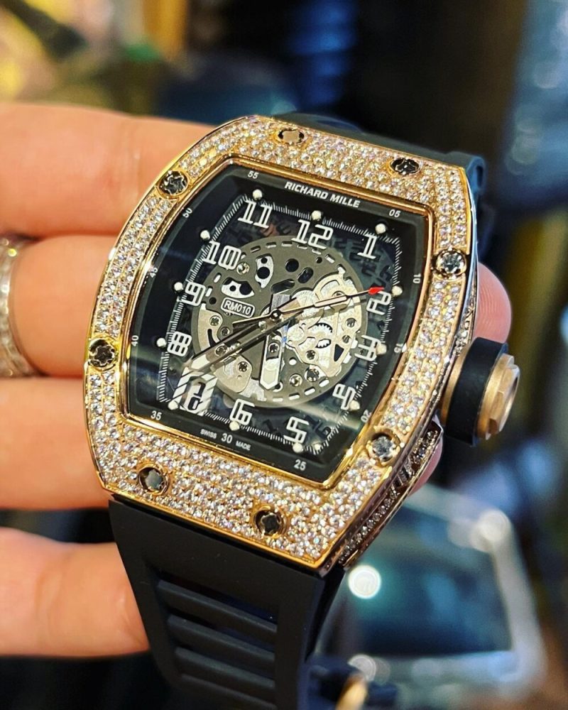 ĐỒNG HỒ RICHARD MILLE RM010 ĐÍNH ĐÁ DÂY CAO SU MÀU ĐEN