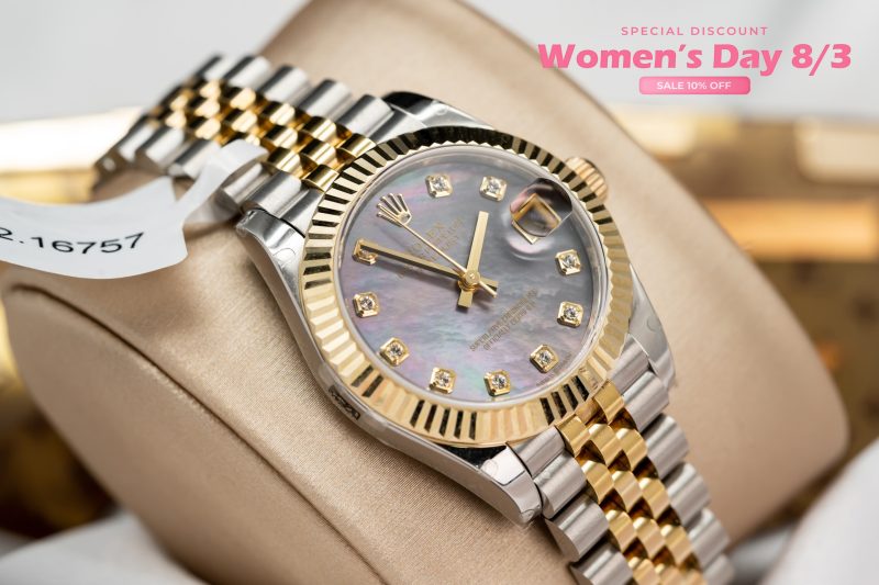 Đồng Hồ Nữ Rolex Bọc Vàng 18K DateJust Vip Xà Cừ Tím