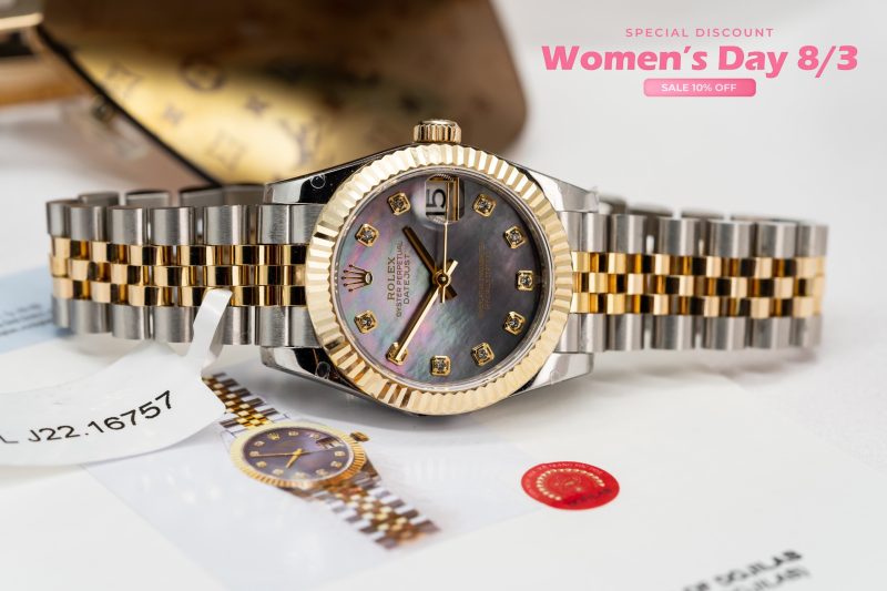 Đồng Hồ Nữ Rolex Bọc Vàng 18K DateJust Vip Xà Cừ Tím