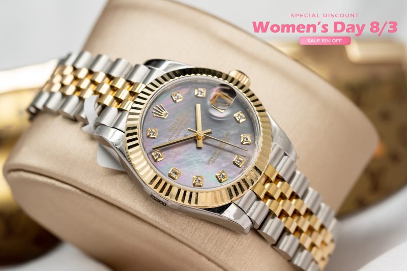 Đồng Hồ Nữ Rolex Bọc Vàng 18K DateJust Vip Xà Cừ Tím