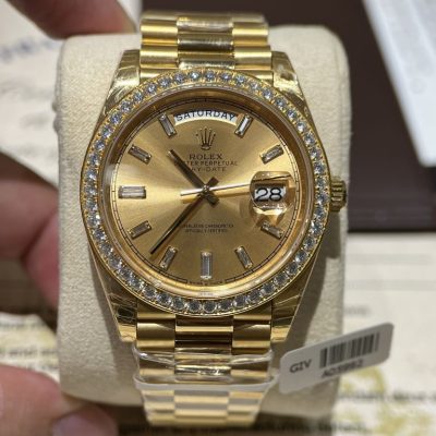 Đồng Hồ Rolex Day-Date Độ Niềng Kim Cương Moissanite Full Gold 40mm