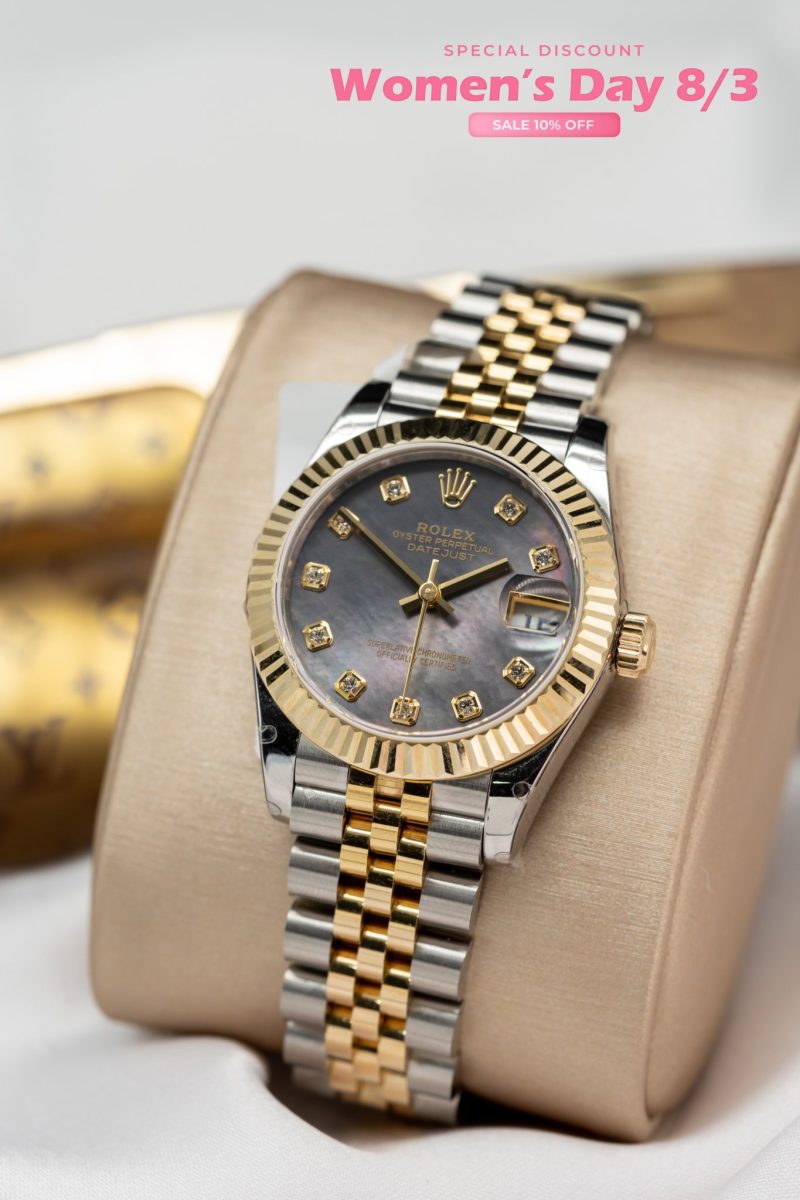 Đồng Hồ Nữ Rolex Bọc Vàng 18K DateJust Vip Xà Cừ Tím