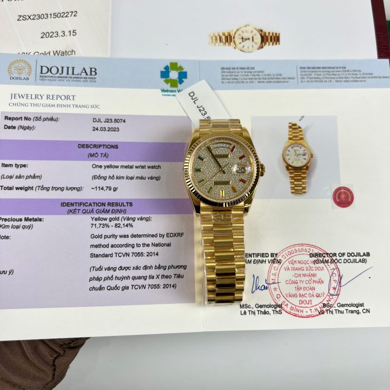 Đồng Hồ Rolex Bọc Vàng 18K Day-Date President Yellow Gold Rainbow Rep 11 36mm