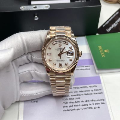 Đồng Hồ Siêu Cấp Rolex Bọc Vàng Day-Date Mặt Số Khảm Trai Trắng