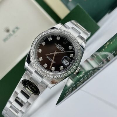 Đồng Hồ Kim Cương Rolex DateJust Niềng Moissanite 2.5 Ly Mặt Đen Clean 41mm