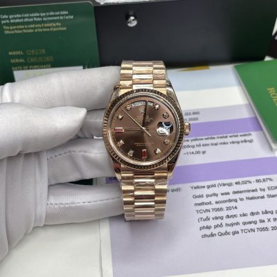 Đồng Hồ Rolex Bọc Vàng 18K Mặt Số Chocolate Nạm Đá Ruby Đỏ