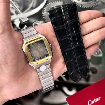 Đồng Hồ Cartier Santos CRW2SA0030 Demi Vàng Mặt Xám