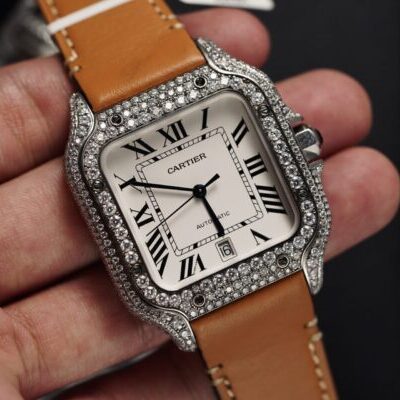 Đồng Hồ Cartier Santos Rep 1:1 Độ Kim Cương Moissanite