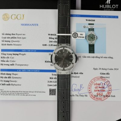 Đồng Hồ Hublot Chế Tác Kim Cương Moissanite Màu Xám Classic Fusion