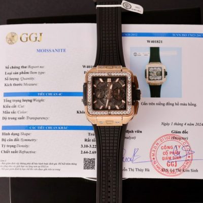 Đồng Hồ Hublot Square Bang King Gold Đính Moissanite