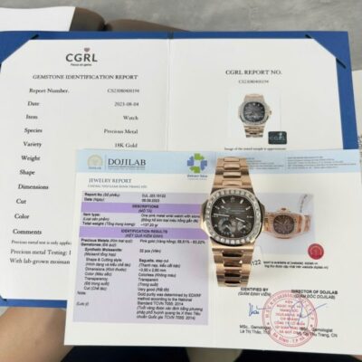 Đồng Hồ Patek Philippe Nautilus 5724R Chế Tác Bọc Vàng + Kim Cương Moissanite Nhà Máy