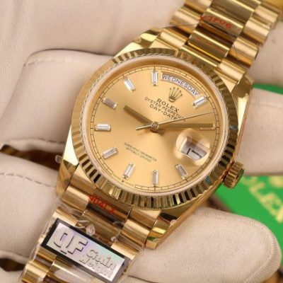 Đồng Hồ Rolex Chế Tác Day-Date 128238 Mặt Vàng Champagne Trọng Lượng 158gram